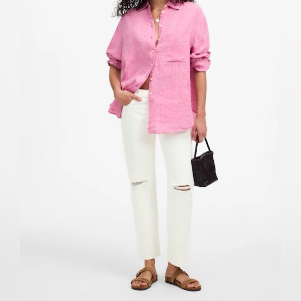 Madewell White Straight-Leg Jeans with Knee Distress